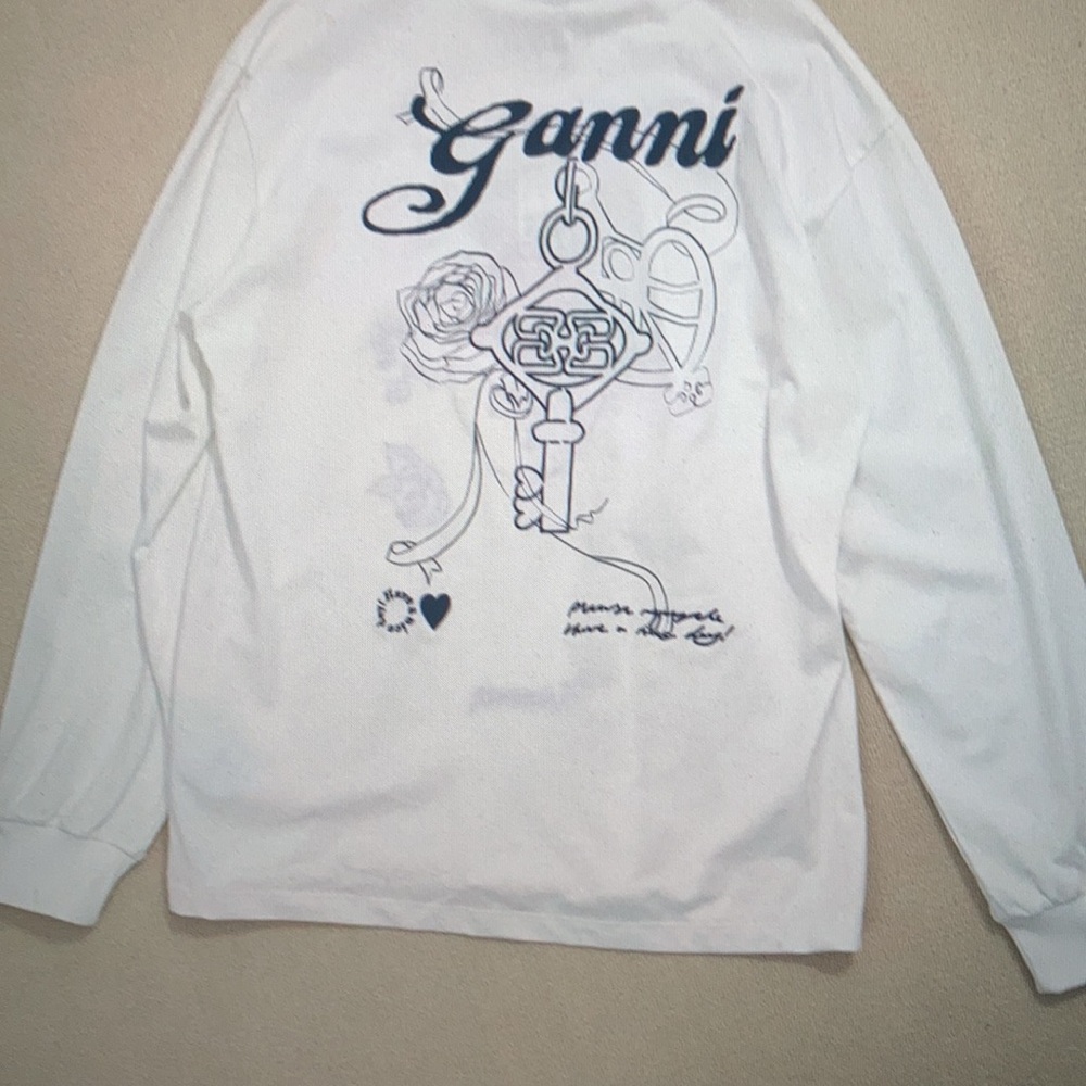 Ganni Love lock embroidered printed long sleeve T-Shirt - Picture 2 of 7